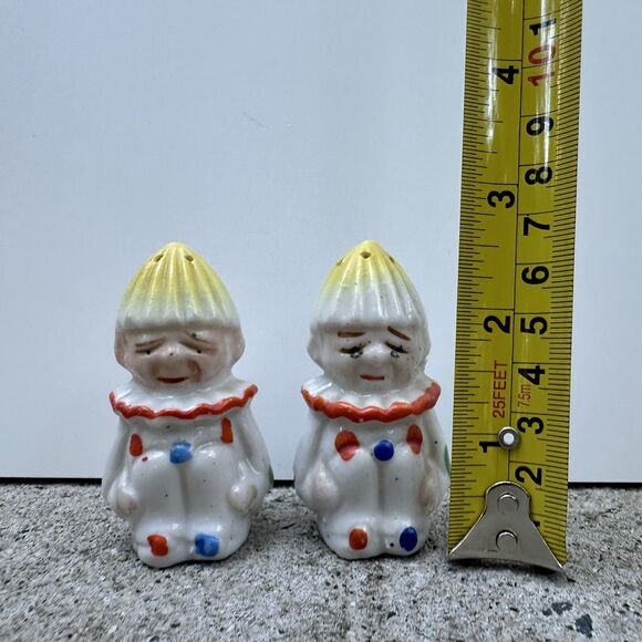Vintage Sad Circus Clown Ceramic Salt Pepper Shakers Japan 2.5" Polka Dot - Picture 10 of 10